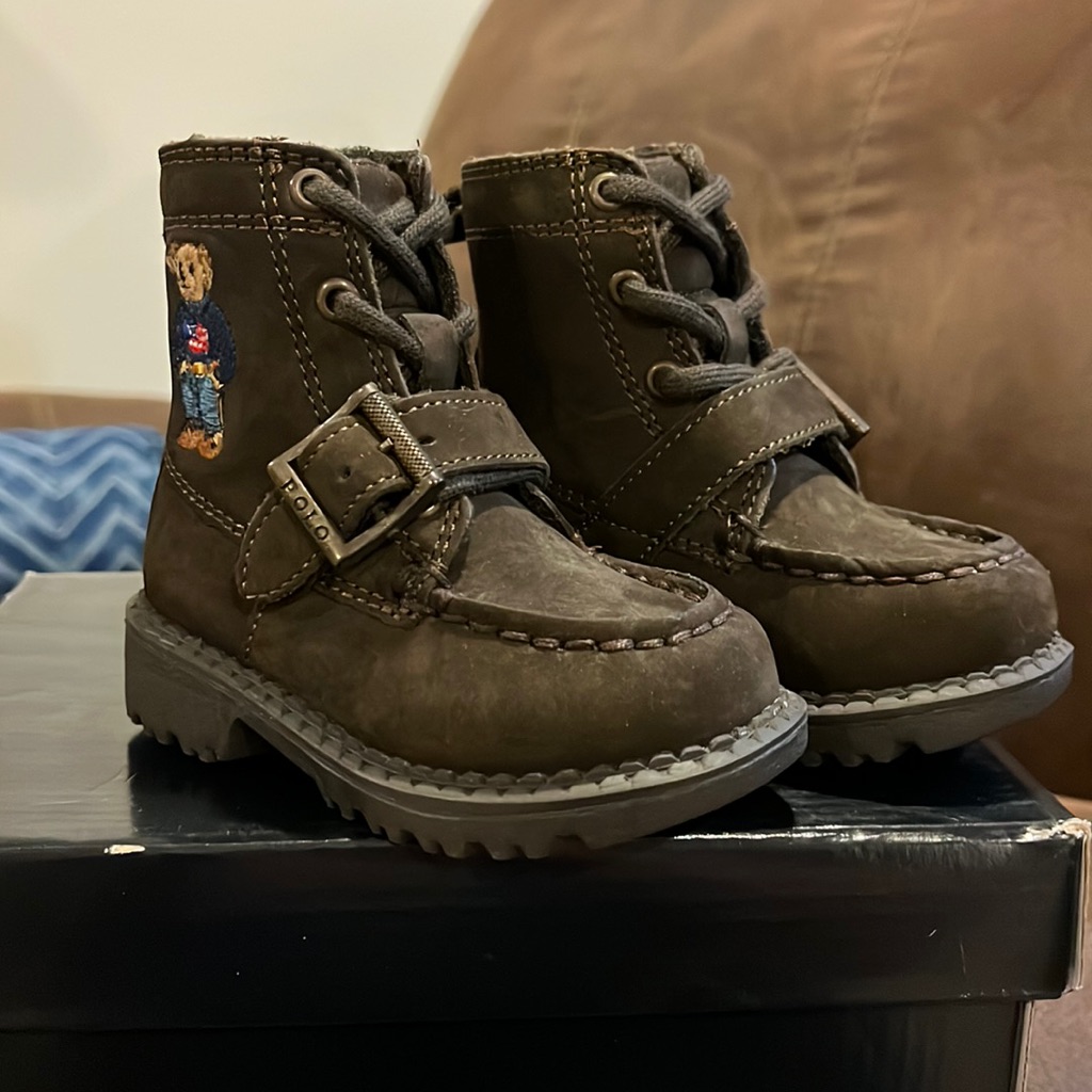 Polo Ralph Lauren Ranger Sweater Flag Bear Boots Brown Boys Girls Toddlers